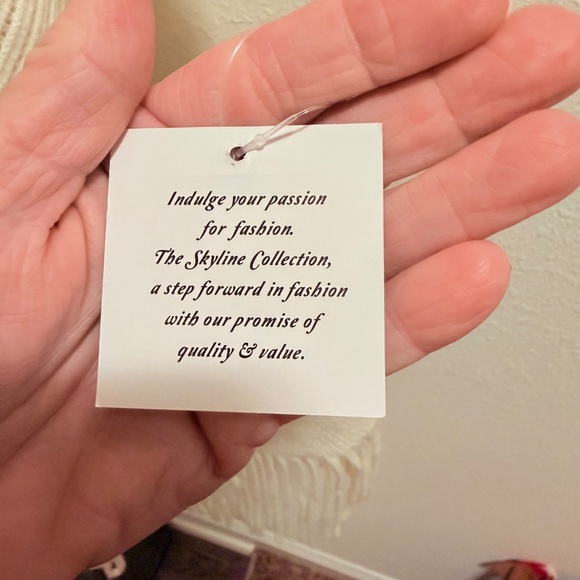 The Skyline Collection Women's Ivory and Black Fringed Open Front Shawl Sweater - Picture 11 of 14